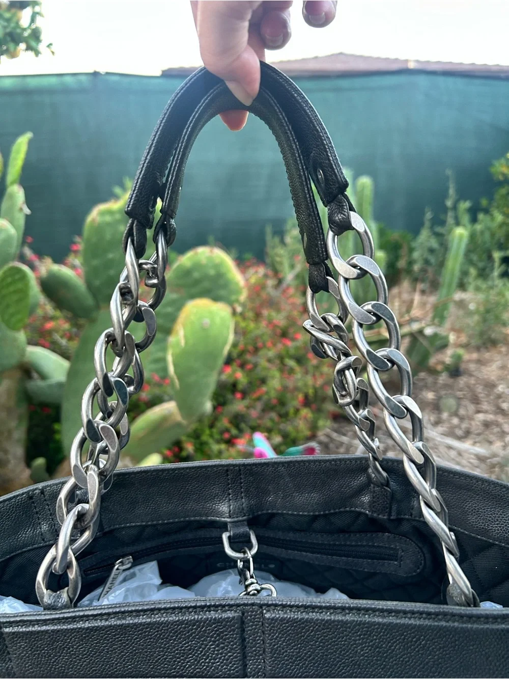 CHANEL Black Caviar CC Logo Chain-Handle Tote
